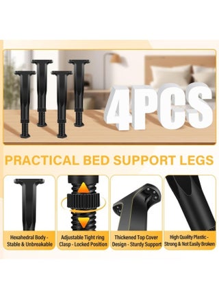 4 PCS Adjustable Height Bed Frame Support Legs - 7.8-14.6inch Bed Slats Support Leg with Screws, Furniture Legs for Bed Frame/Bed Center Slat/Cabinet/Dresser/Table/Sofa/Chair, Bed Replacement Legs - view 5